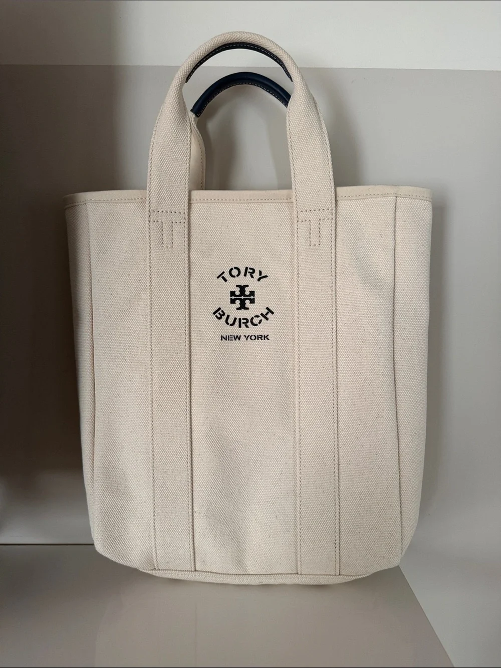 Tory Burch Cream Canvas Tote with Black Logo